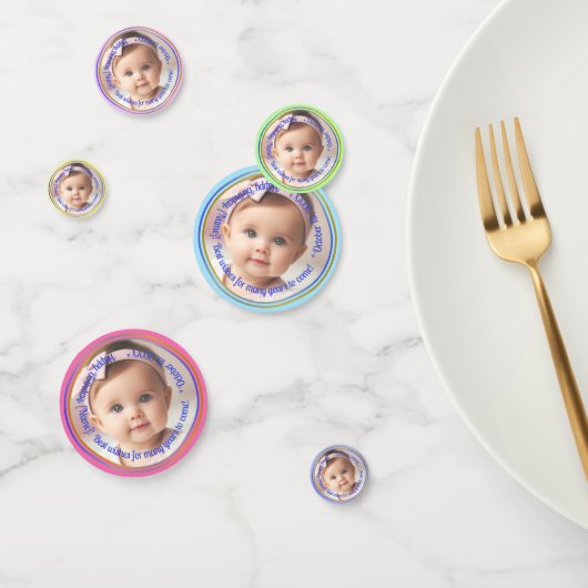 パーソナライズされたフォトカラーズブルー銀金ゴールド縁ど コンフェッティ (グループ)