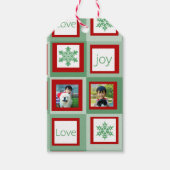 パーソナライズされたフォトクリスマスレッドとグリーンの正方形 ギフトタグ (正面)