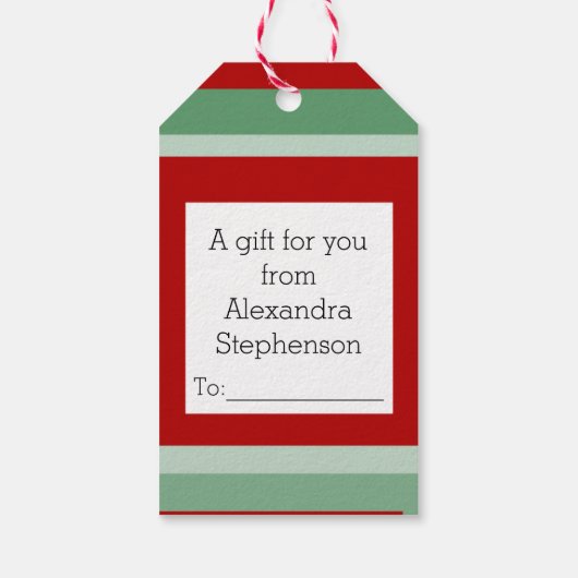 パーソナライズされたフォトクリスマスレッドとグリーンの正方形 ギフトタグ (裏面)