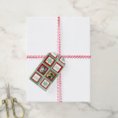 パーソナライズされたフォトクリスマスレッドとグリーンの正方形 ギフトタグ (より糸付き)