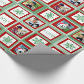パーソナライズされたフォトクリスマスレッドとグリーンの正方形 ラッピングペーパー (角)