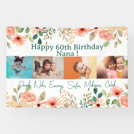 パーソナライズされたフォトコラージュ奈々おばあちゃんの誕生日 横断幕 (横)