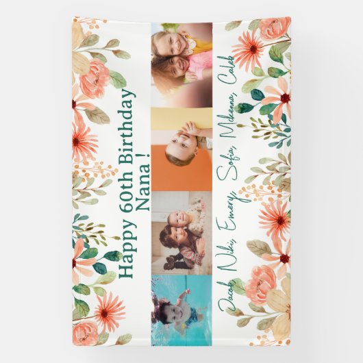 パーソナライズされたフォトコラージュ奈々おばあちゃんの誕生日 横断幕 (縦)