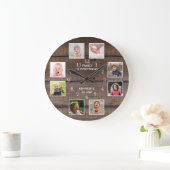 パーソナライズされたフォトコラージュ茶素朴材8 ラージ壁時計 (ホーム)