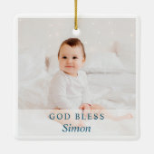 パーソナライズされたフォトシルバーグリッタークロスバプテスマ セラミックオーナメント (裏面)
