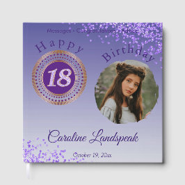 パーソナライズされたフォトパープルグリッター18誕生日 ゲストブック