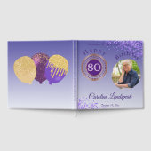 パーソナライズされたフォトパープルグリッター80誕生日 ゲストブック (全面)