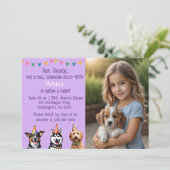 パーソナライズされたフォトパープルパピー誕生日ポーティ 招待状 (スタンド正面)