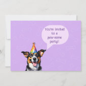 パーソナライズされたフォトパープルパピー誕生日ポーティ 招待状 (裏面)
