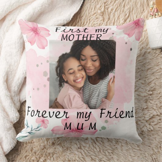 パーソナライズされたフォトピンクの花ママの日を記念する クッション (ブランケット)