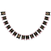 パーソナライズされたフォトピンクフローラブラック金ゴールド誕生日 バンティングフラッグ (全)