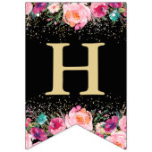 パーソナライズされたフォトピンクフローラブラック金ゴールド誕生日 バンティングフラッグ (第2の旗)