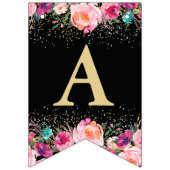 パーソナライズされたフォトピンクフローラブラック金ゴールド誕生日 バンティングフラッグ (第3の旗)