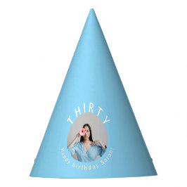パーソナライズされたフォトブルー30th誕生日パーティー帽子 パーティーハット