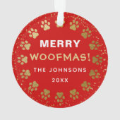 パーソナライズされたフォトペットドッグパピーホリデーレッド金ゴールド オーナメント (裏面)