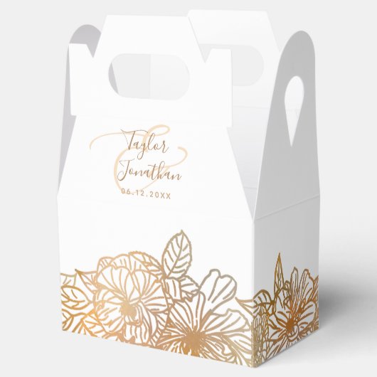 パーソナライズされたフォトホワイトローズ結婚金ゴールドフローラ フェイバーボックス (オープン)
