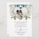 パーソナライズされたフォトホワイトローズ&ハートフレーム 招待状 (正面/裏面)