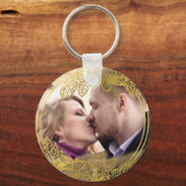 パーソナライズされたフォトホワイト金ゴールドフラワーシック結婚ズ キーホルダー (裏面)