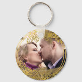 パーソナライズされたフォトホワイト金ゴールドフラワーシック結婚ズ キーホルダー (裏面)