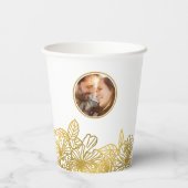 パーソナライズされたフォトホワイト金ゴールドフラワーシック結婚ズ 紙コップ (裏面)