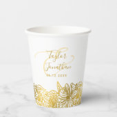 パーソナライズされたフォトホワイト金ゴールドフラワーシック結婚ズ 紙コップ (正面)