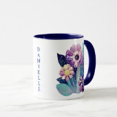 パーソナライズされたフォークアートの花と猫 マグカップ (正面右)