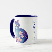 パーソナライズされたフォークアートの花と猫 マグカップ (正面左)