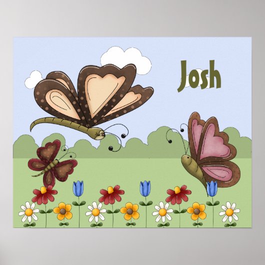 パーソナライズされたフォークアートの蝶の子供部屋 ポスター (正面)