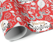 パーソナライズされたフォークアートクリスマスレッドホワイトバード ラッピングペーパー (ロールコーナー)