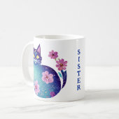 パーソナライズされたフォークアート猫と花 コーヒーマグカップ (正面左)