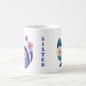 パーソナライズされたフォークアート猫と花 コーヒーマグカップ (中央)