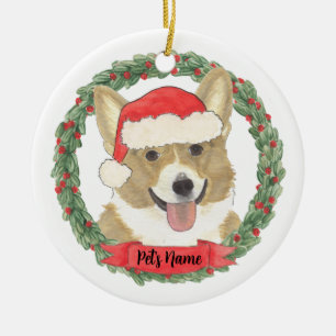 パーソナライズされたフォーン コーギー クリスマス セラミックオーナメント