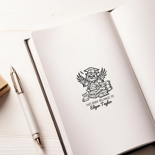 パーソナライズされたフクロウ蔵書票 ラバースタンプ