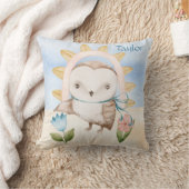 パーソナライズされたフクロウ、ベビー・アニマル、ボホ、レインボー クッション (ブランケット)