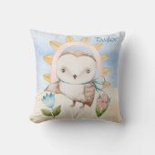 パーソナライズされたフクロウ、ベビー・アニマル、ボホ、レインボー クッション (正面)