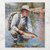 パーソナライズされたフライ釣り陽気なクリスマス ワインラベル (シングルラベル)