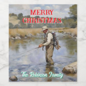 パーソナライズされたフライ釣り陽気なクリスマス ワインラベル (シングルラベル)