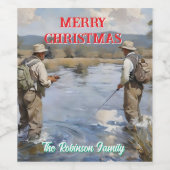 パーソナライズされたフライ釣り陽気なクリスマス ワインラベル (シングルラベル)