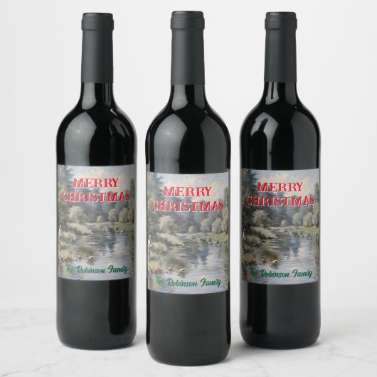 パーソナライズされたフライ釣り陽気なクリスマス ワインラベル (ボトル)