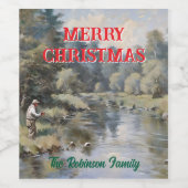 パーソナライズされたフライ釣り陽気なクリスマス ワインラベル (シングルラベル)