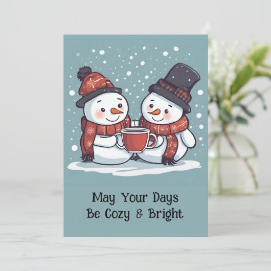 パーソナライズされたフラットスノーマンのホリデーカード シーズンカード (スタンド正面)