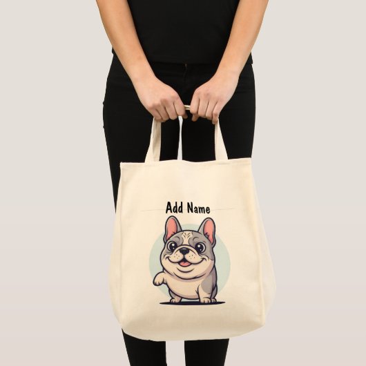 パーソナライズされたフランスのBulldog Cartoonあなたの名前を追加 トートバッグ (正面(商品))