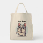 パーソナライズされたフランスのBulldog Cartoonあなたの名前を追加 トートバッグ (裏面)