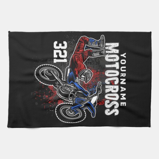 パーソナライズされたフリースタイルモトクロスレーシングFMXトリック キッチンタオル (横)