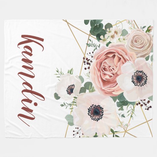 パーソナライズされたフリース投下幾何学園型バラ フリースブランケット (正面(横))