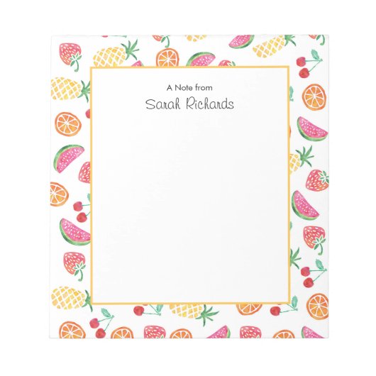 パーソナライズされたフルーツパターン（の模様が）あるサラダ ノートパッド (正面)