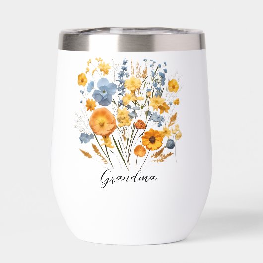 パーソナライズされたフローラおばあちゃん用ウォーターボトル (背面)