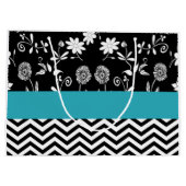 パーソナライズされたフローラとジグザグ模様 ラージペーパーバッグ (裏面)