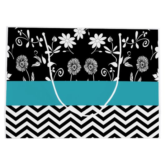 パーソナライズされたフローラとジグザグ模様 ラージペーパーバッグ (裏面)