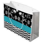 パーソナライズされたフローラとジグザグ模様 ラージペーパーバッグ (裏面アングル)